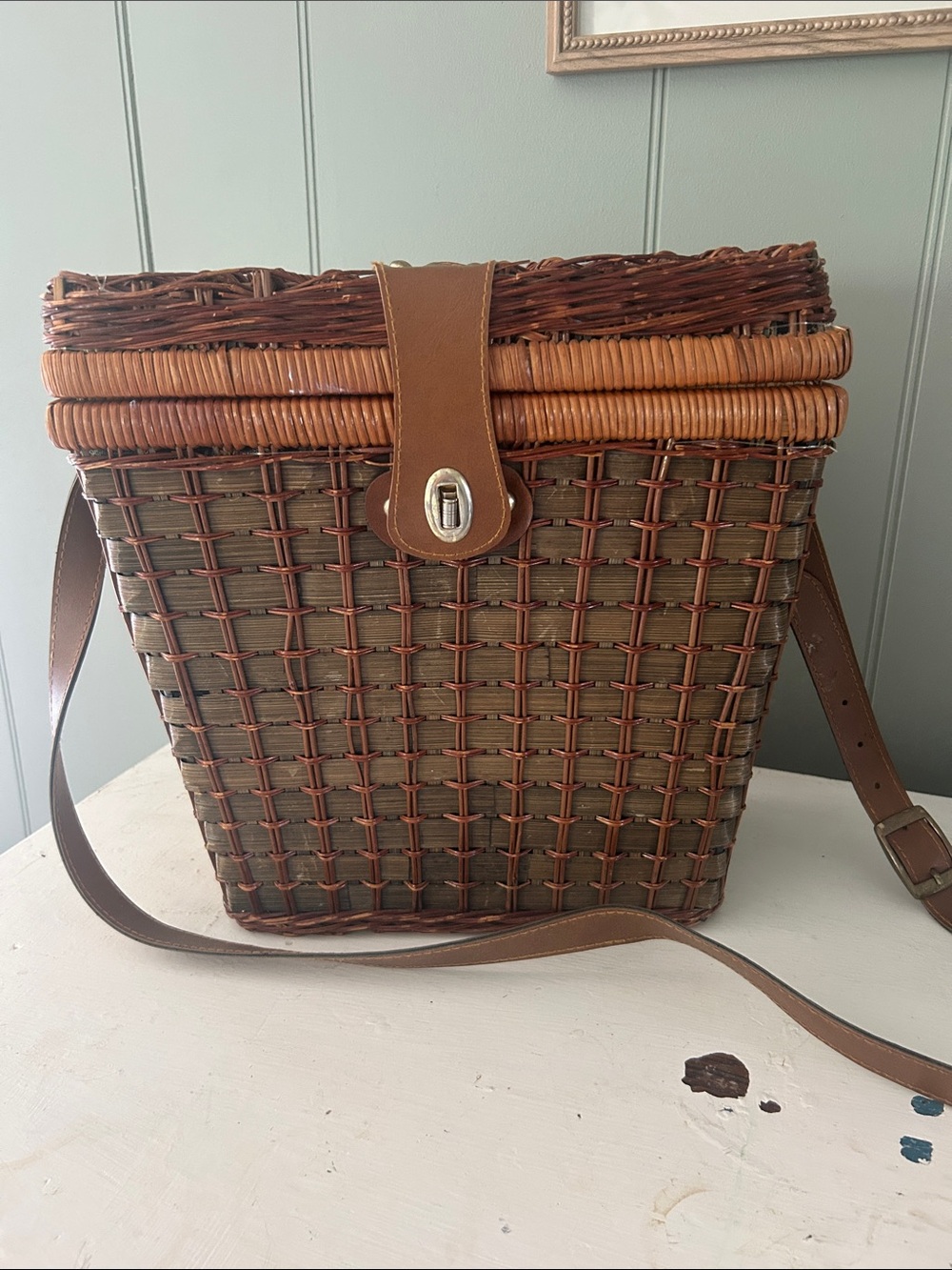 Vintage picnic basket with strap